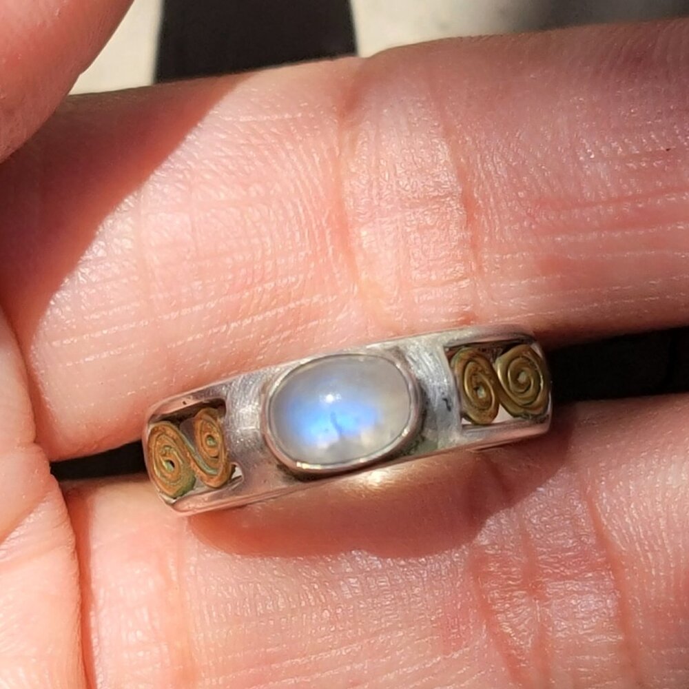 Artisan handmade 925 sterling silver brass moonstone ring